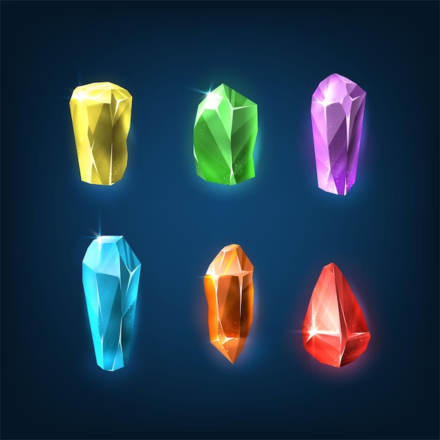 Ilustración de icono de vector. Colección de cristales y piedras preciosas, piedras preciosas, rubí colorido, qart