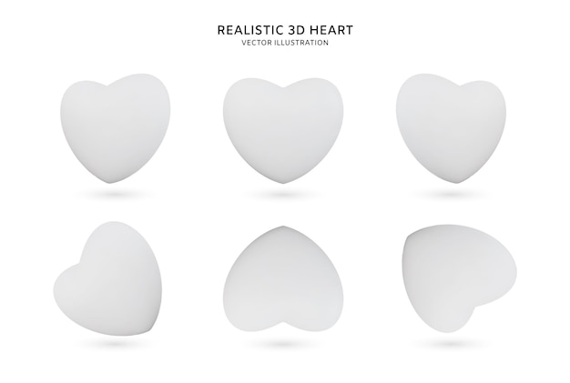 Ilustración de icono de vector de corazón blanco 3d realista
