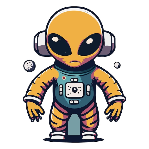 Ilustración de icono de vector de dibujos animados de astronauta alienígena de vector minimalista