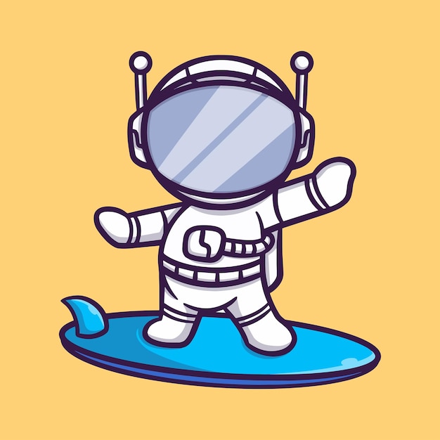 Ilustración de icono de vector de dibujos animados de astronauta lindo surf