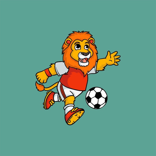 Ilustración de icono de vector de dibujos animados de balón de fútbol de León lindo