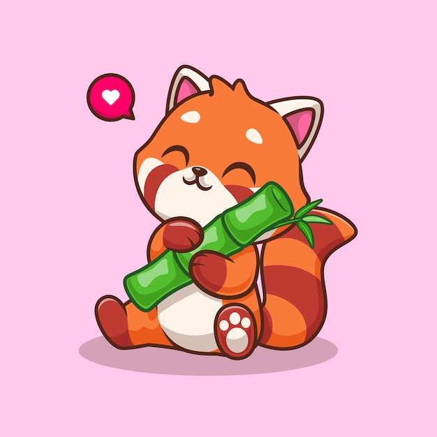 Ilustración de icono de vector de dibujos animados de bambú de abrazo de panda rojo lindo. concepto de icono de naturaleza animal plano aislado