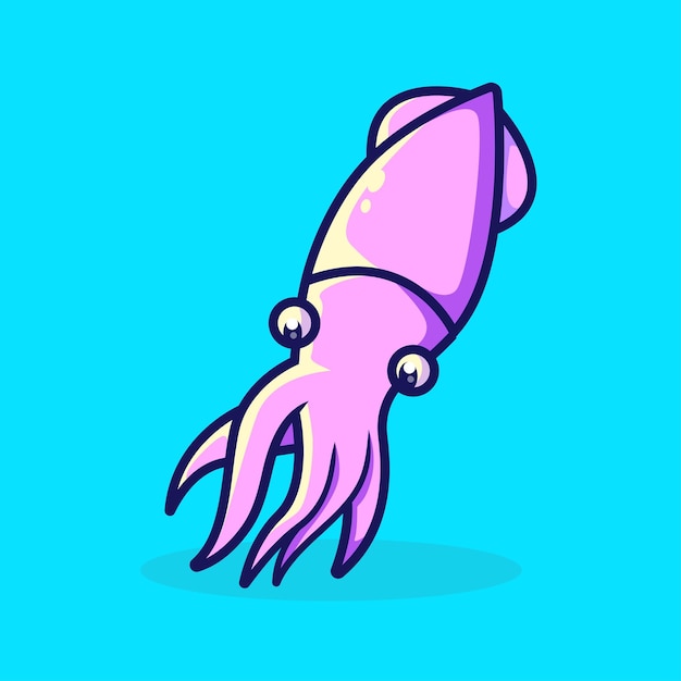 Ilustración de icono de vector de dibujos animados de calamar lindo. concepto de icono de naturaleza animal. vector premium aislado.
