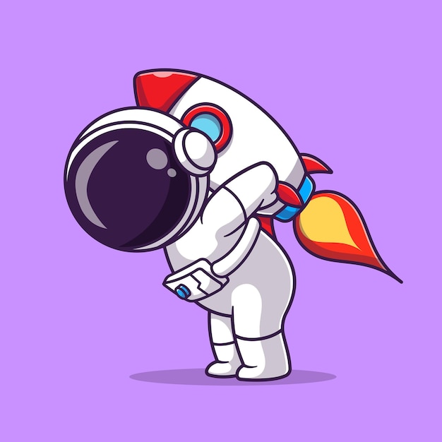 Vector ilustración de icono de vector de dibujos animados de cohete de elevación de astronauta lindo. icono de ciencia tecnología aislado