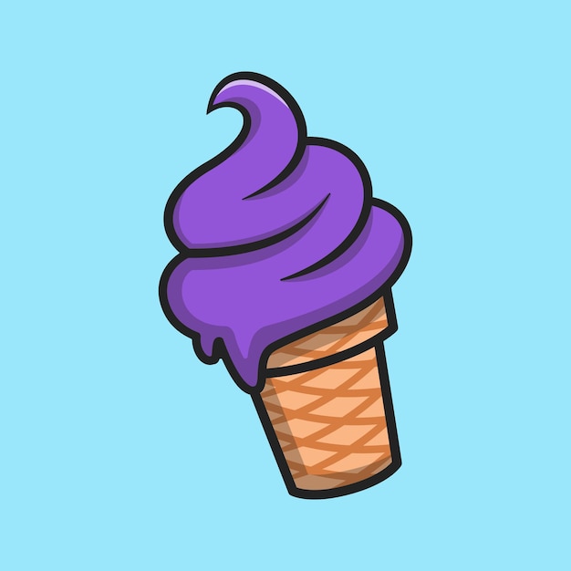 Vector ilustración de icono de vector de dibujos animados de cono de helado de arándano. concepto de icono de comida dulce aislado. estilo de dibujos animados plana