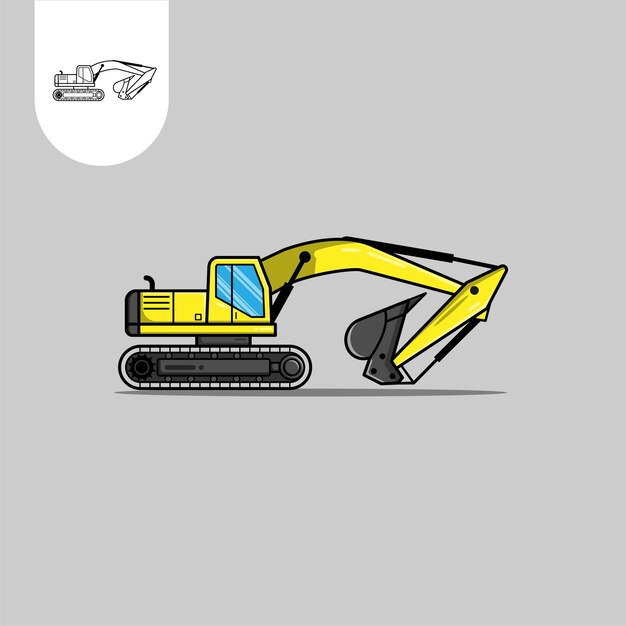 Ilustración de icono de vector de dibujos animados de excavadora