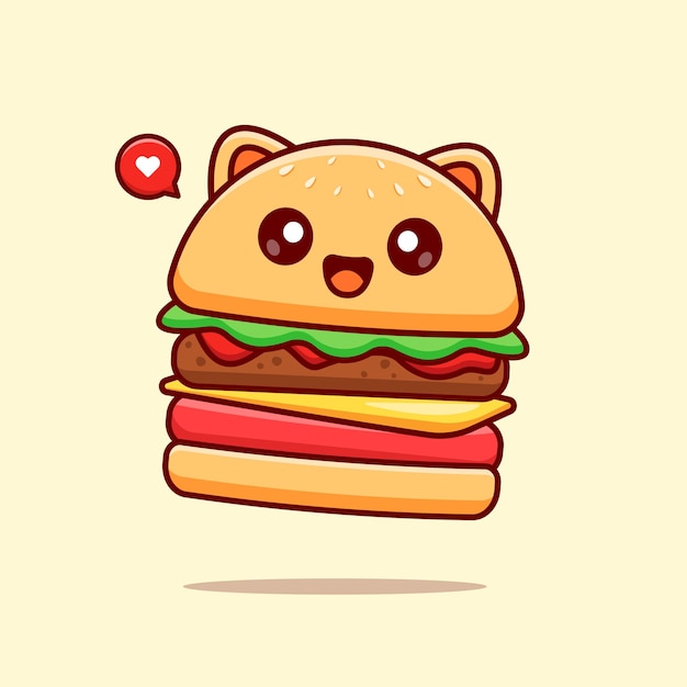 Vector ilustración de icono de vector de dibujos animados de gato de hamburguesa lindo concepto de icono de comida animal aislado vector premium