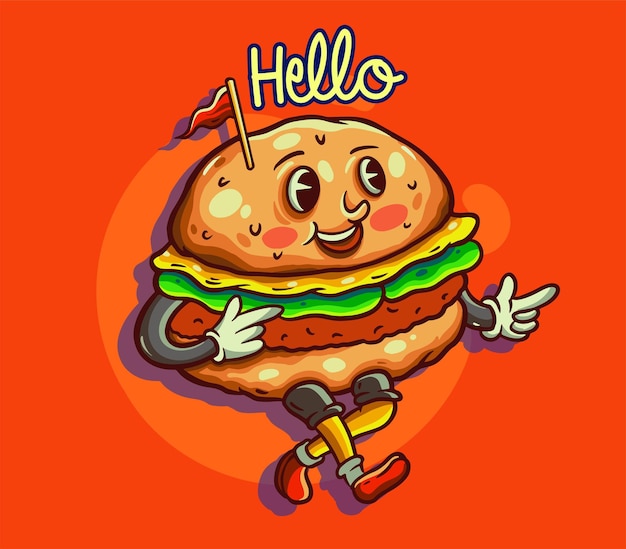 Vector ilustración de icono de vector de dibujos animados de hamburguesa linda concepto de icono de comida rápida ilustración de vector de estilo plano moderno
