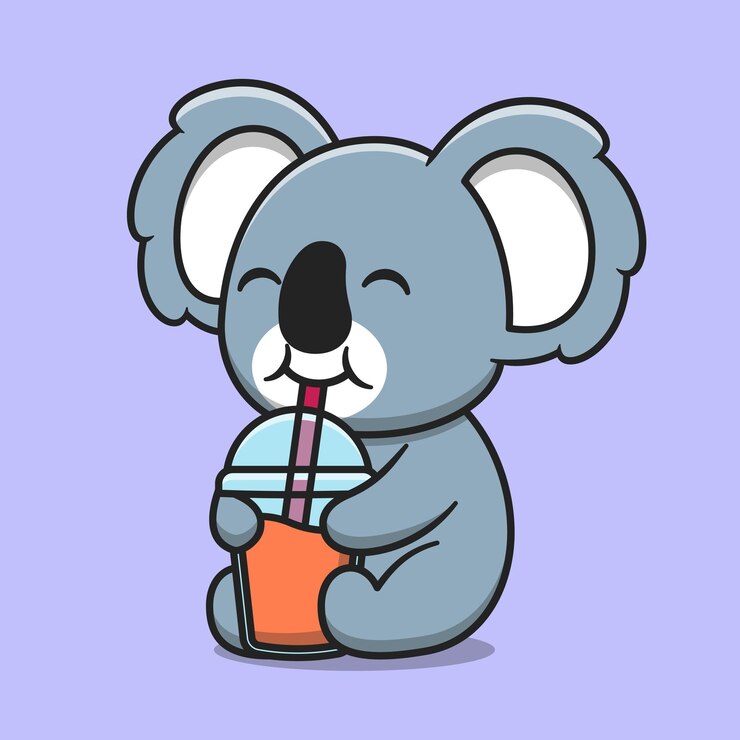 Ilustración de icono de vector de dibujos animados de jugo de bebida de koala lindo