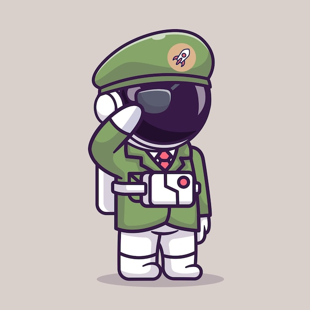 Ilustración de icono de vector de dibujos animados lindo astronauta capitán soldado. Icono de ciencia tecnología aislado