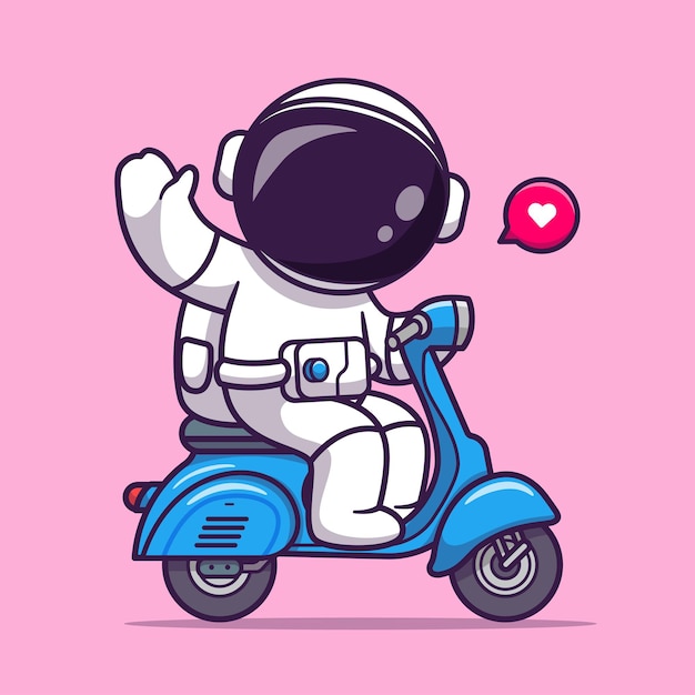 Ilustración de icono de vector de dibujos animados lindo astronauta montando scooter. concepto de icono de transporte de ciencia aislado vector premium. estilo de dibujos animados plana