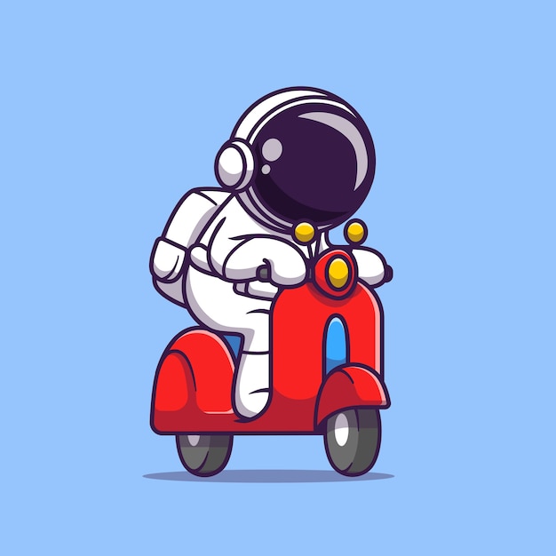 Ilustración de icono de vector de dibujos animados lindo astronauta montando scooter. Icono de transporte de ciencia