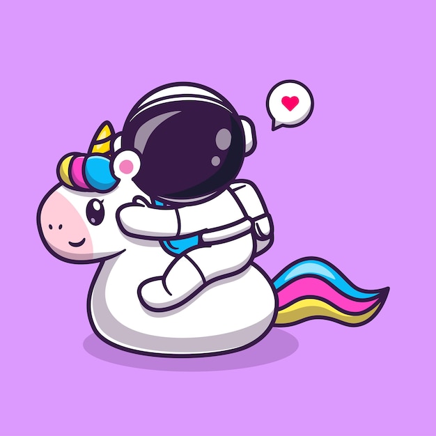 Ilustración de icono de vector de dibujos animados lindo astronauta montando unicornio. Ciencia Animal Icono Concepto Aislado Premium Vector. Estilo de dibujos animados plana