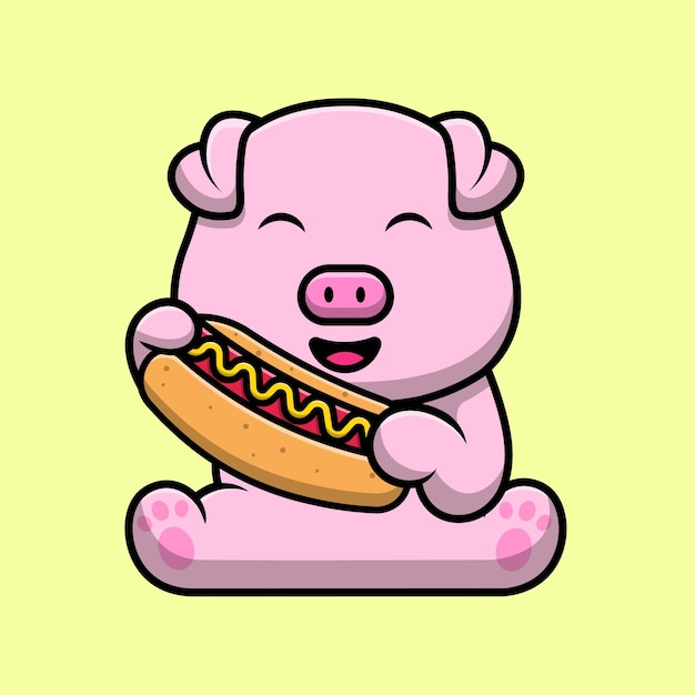 Vector ilustración de icono de vector de dibujos animados lindo cerdo sosteniendo hotdog