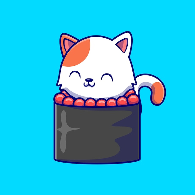 Ilustración de icono de vector de dibujos animados lindo gato sushi