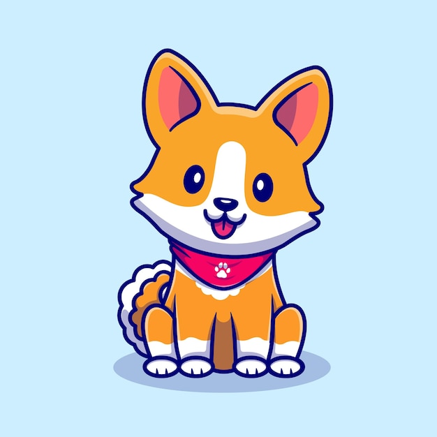 Ilustración de icono de vector de dibujos animados lindo perro Corgi sentado. Concepto de icono de naturaleza animal aislado Premium Vector. Estilo de dibujos animados plana