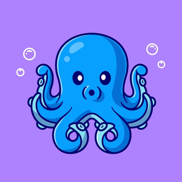 Ilustración de icono de Vector de dibujos animados lindo pulpo. Concepto de icono de naturaleza animal aislado Vector Premium. Estilo de dibujos animados plana