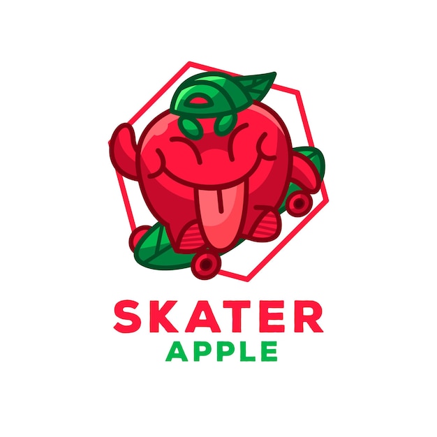 Ilustración de icono de vector de dibujos animados lindo skater apple