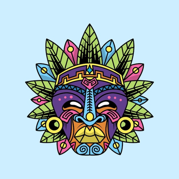 Ilustración de icono de vector de dibujos animados de máscara Tiki de Hawaii. Concepto de icono de naturaleza de vacaciones aislado plano premium