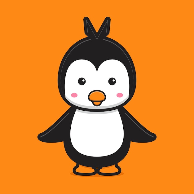 Ilustración de icono de vector de dibujos animados de personaje de mascota de pingüino lindo Icono de animal mundial