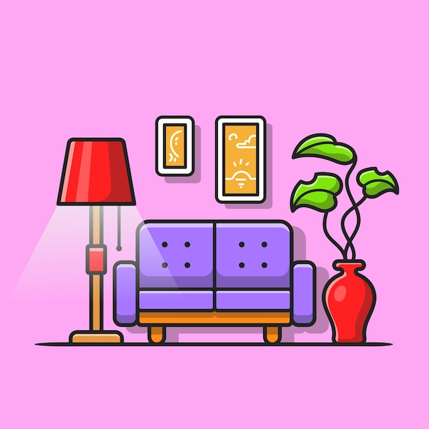 Ilustración de icono de Vector de dibujos animados de sala de estar. Concepto de icono de objeto interior aislado Vector Premium. Estilo de dibujos animados plana