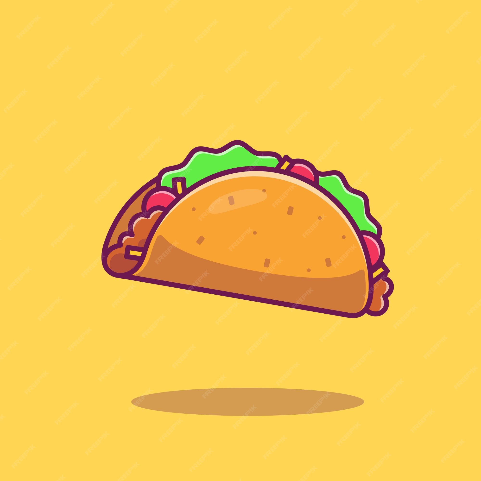 Ilustración de icono de vector de dibujos animados de taco. vector aislado  del concepto del icono de la comida rápida. estilo de dibujos animados  plana | Vector Premium