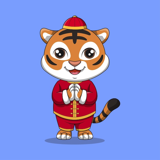 Ilustración de icono de vector de dibujos animados de tigre lindo concepto de icono de año nuevo chino aislado vector premium