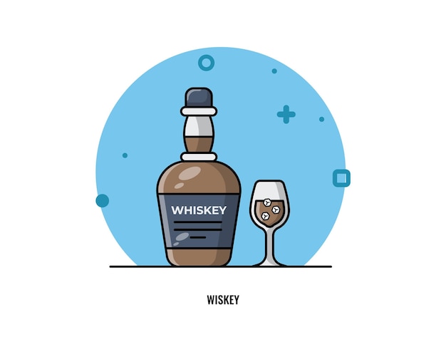 Ilustración de icono de vector de dibujos animados de whisky y vaso de whisky. icono de objeto de comida aislado