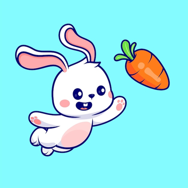 Ilustración de icono de vector de dibujos animados de zanahoria de captura de conejo lindo. concepto de icono de naturaleza animal aislado