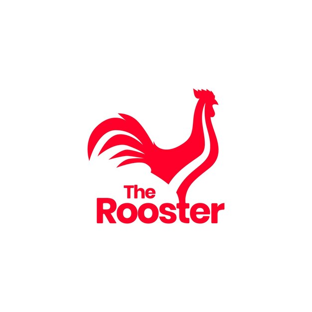 Ilustración de icono de vector de diseño de logotipo moderno rojo de aves de corral de gallo de colas largas