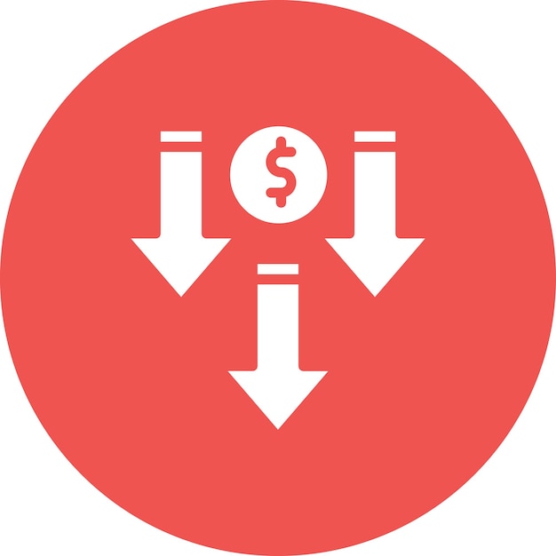 Ilustración del icono del vector de disminución de precios del conjunto de iconos de banca y finanzas
