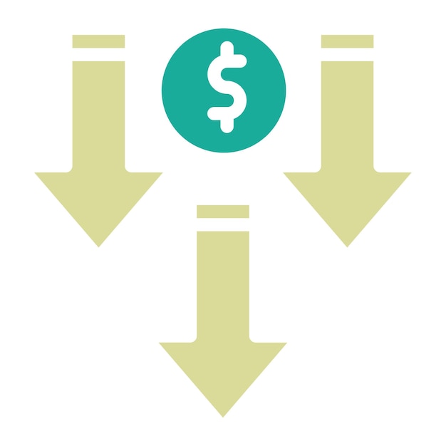 Ilustración del icono del vector de disminución de precios del conjunto de iconos de banca y finanzas