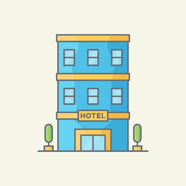 Ilustración de icono de vector de edificio de hotel