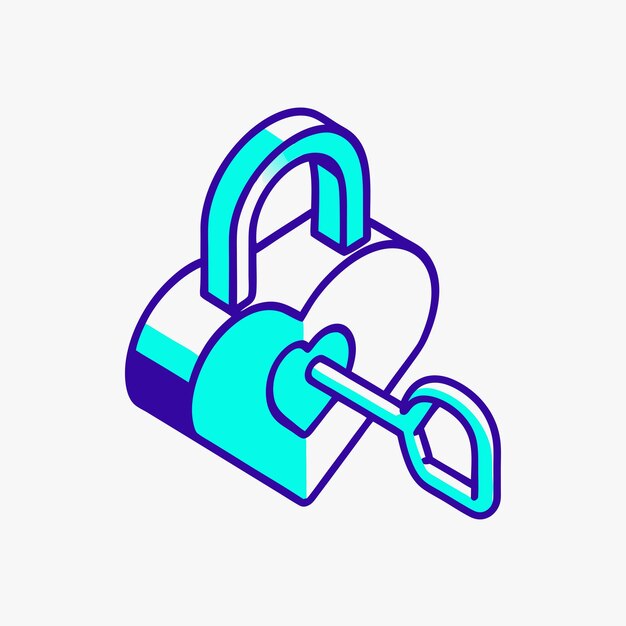Ilustración del icono del vector isométrico de la caja de cartas de bloqueo de amor 2