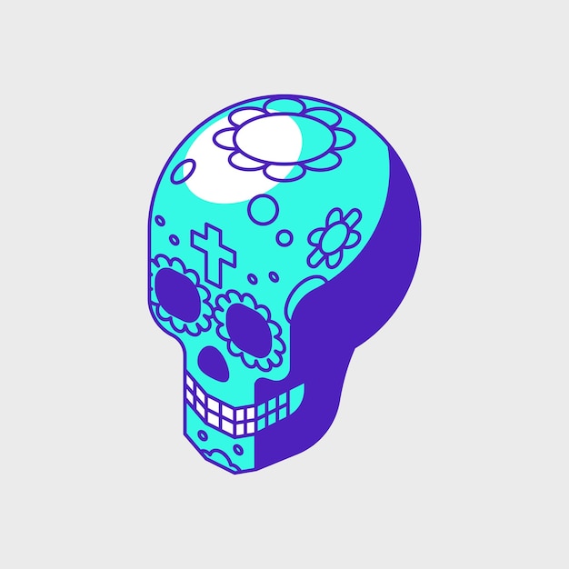 Ilustración de icono de vector isométrico de calavera calavera mexicana