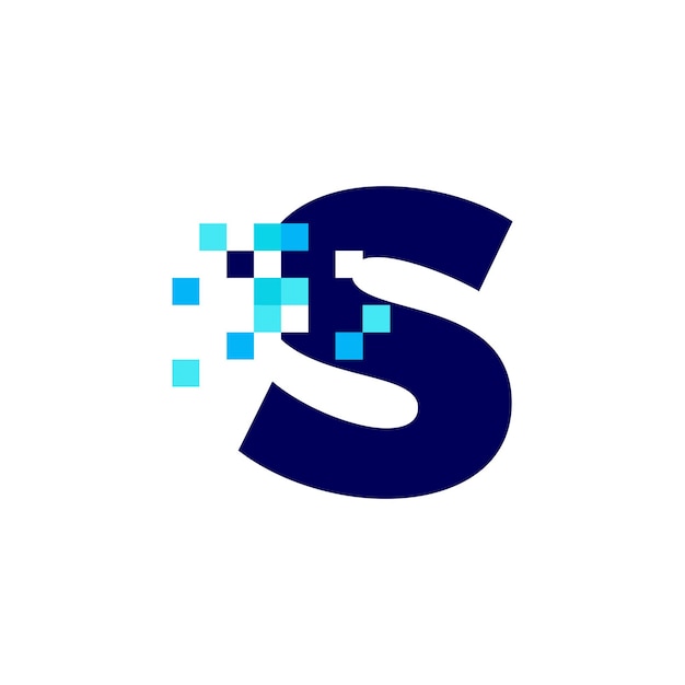Ilustración de icono de vector de logotipo de 8 bits digital de marca de píxel de letra S