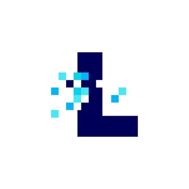 Ilustración de icono de vector de logotipo de 8 bits de marca de píxel de letra l