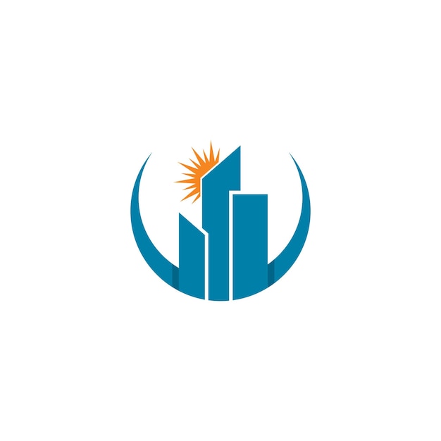 Ilustración del icono del vector del logotipo de la atención domiciliaria y del edificio