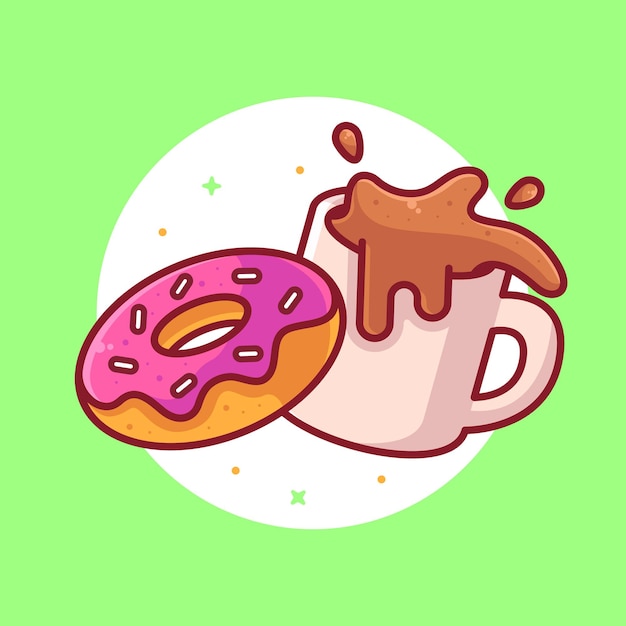 Ilustración de icono de vector de logotipo de café y rosquilla logotipo de dibujos animados de café premium en estilo plano