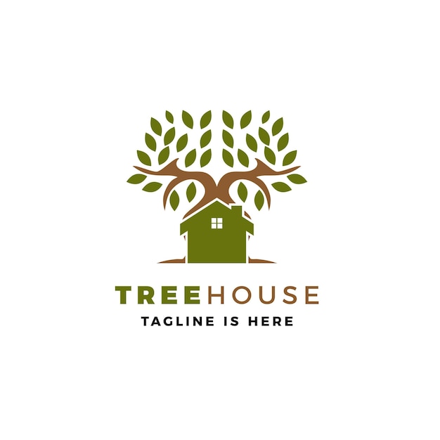 Ilustración del icono del vector del logotipo de la casa del árbol