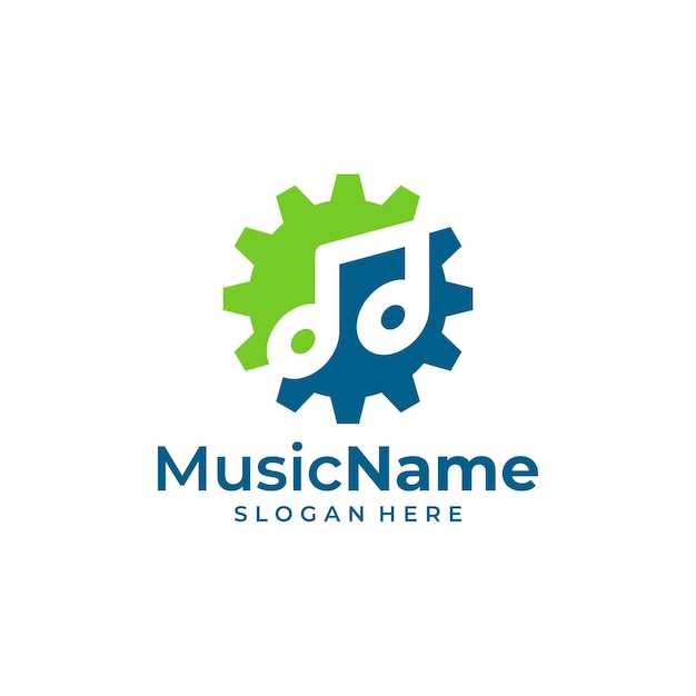 Ilustración de icono de vector de logotipo de engranaje de música Plantilla de diseño de logotipo de música de engranaje