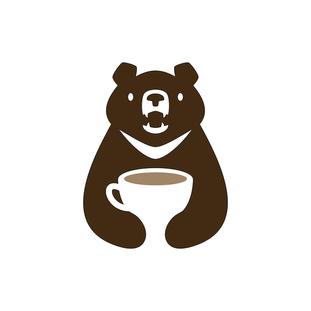 Ilustración de icono de vector de logotipo de espacio negativo de bebida de taza de café de vietnam de oso negro de luna