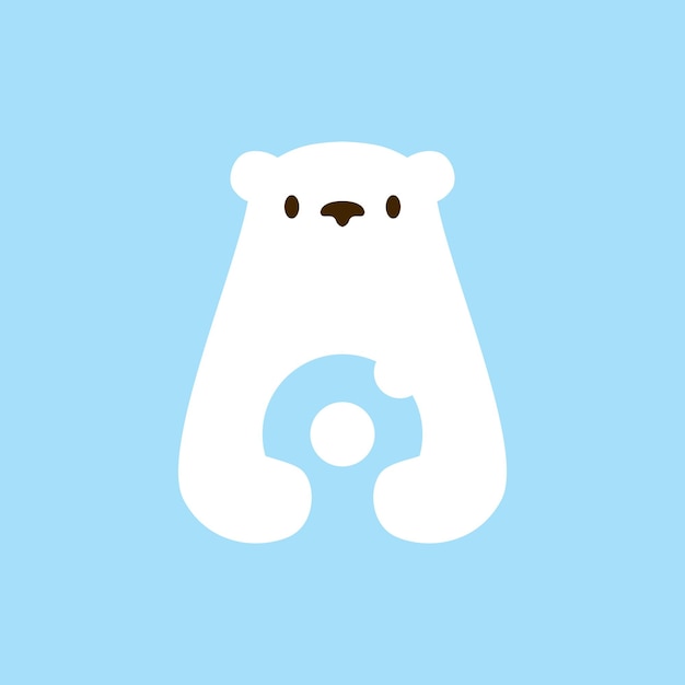 Ilustración de icono de vector de logotipo de espacio negativo de donas de oso polar