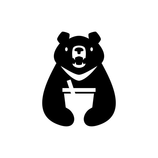 Ilustración de icono de vector de logotipo de espacio negativo de taza de bebida de vietnam de oso negro de luna