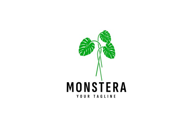 Ilustración de icono de vector de logotipo de hoja de Monstera