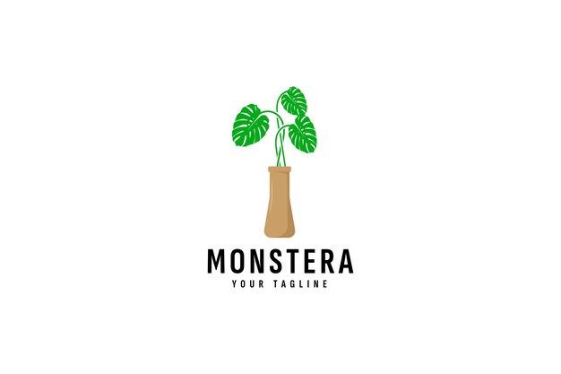 Ilustración de icono de vector de logotipo de hoja de Monstera