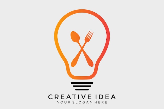Ilustración de icono de vector de logotipo inteligente de idea de comida de bulbo de horquilla