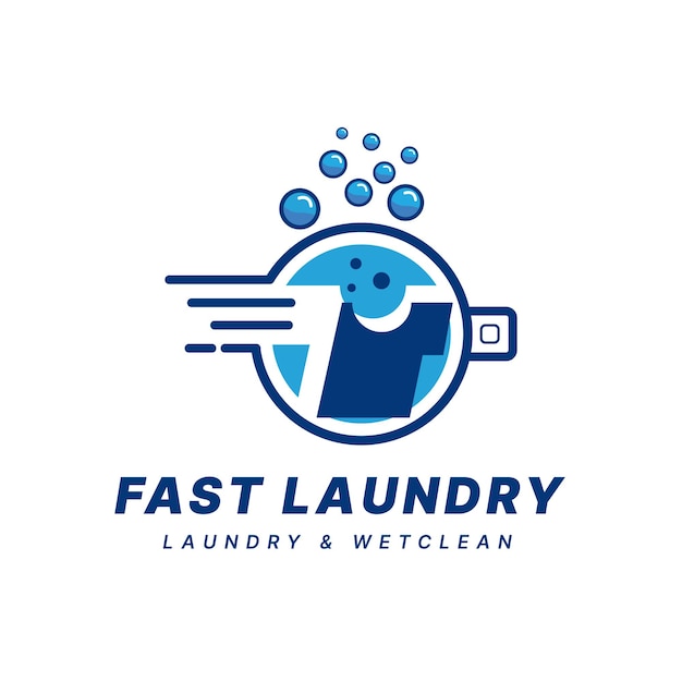 Ilustración de icono de vector de logotipo de lavandería rápida con burbujas para lavado de ropa de negocios limpia