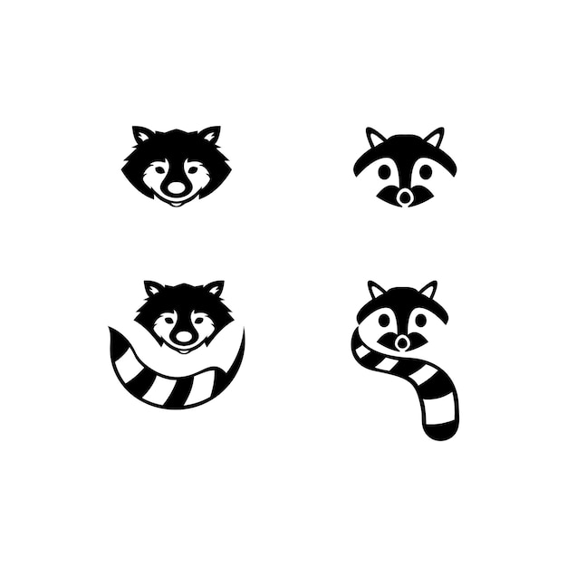 Ilustración de icono de vector de logotipo de mapache negro lindo