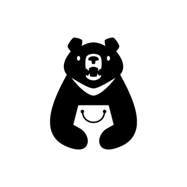 Ilustración del icono del vector del logotipo de la tienda del bolso de compras de la tienda de Vietnam del oso negro de la luna